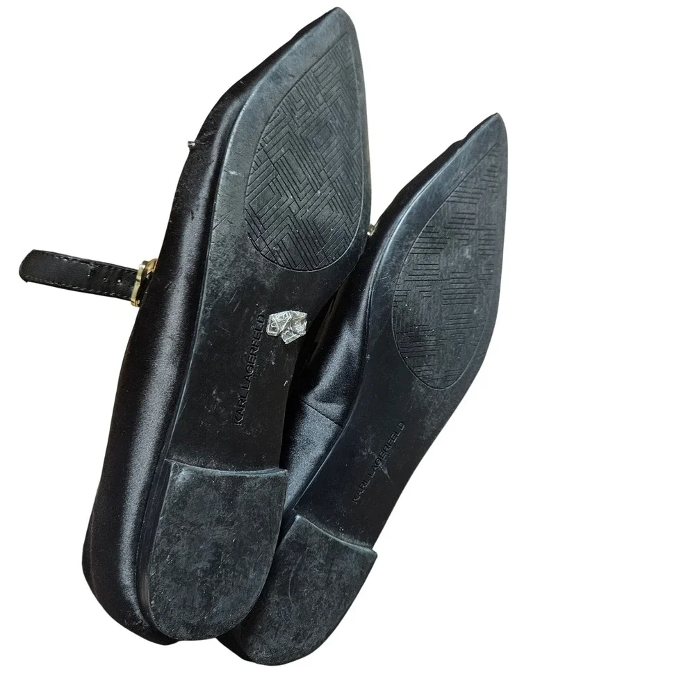 Karl Lagerfeld Paris Veyda Mary Jane Flats 9.5 M  Studded Satin Edgy Balletcore